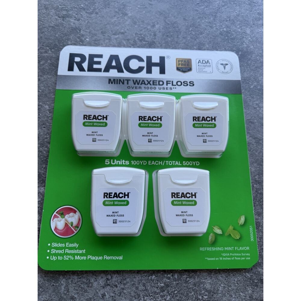 Reach Mint Waxed Floss 5 Pack 100 Yards Each Torn Packaging Sealed